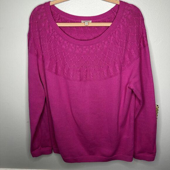 TALBOTS WOMENS SWEATER PINK CABLE YOKE LONG SLEEVE SIZE XL - Picture 2 of 9